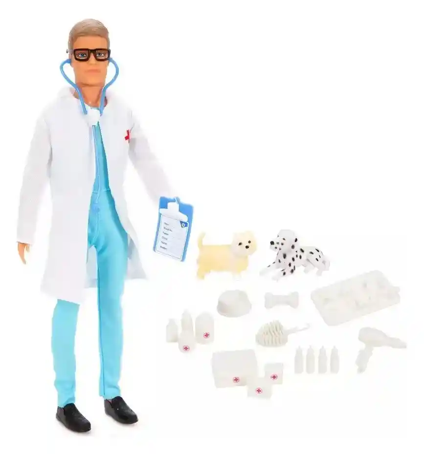 Muñeco Defa Kevin Veterinario Con Mascotas Y Accesorios