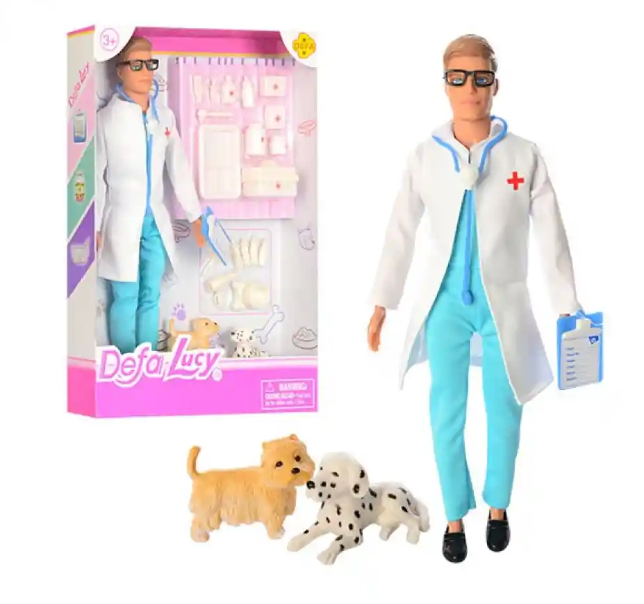 Muñeco Defa Kevin Veterinario Con Mascotas Y Accesorios