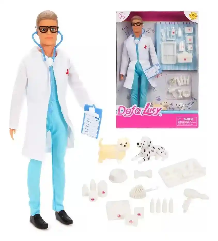 Muñeco Defa Kevin Veterinario Con Mascotas Y Accesorios