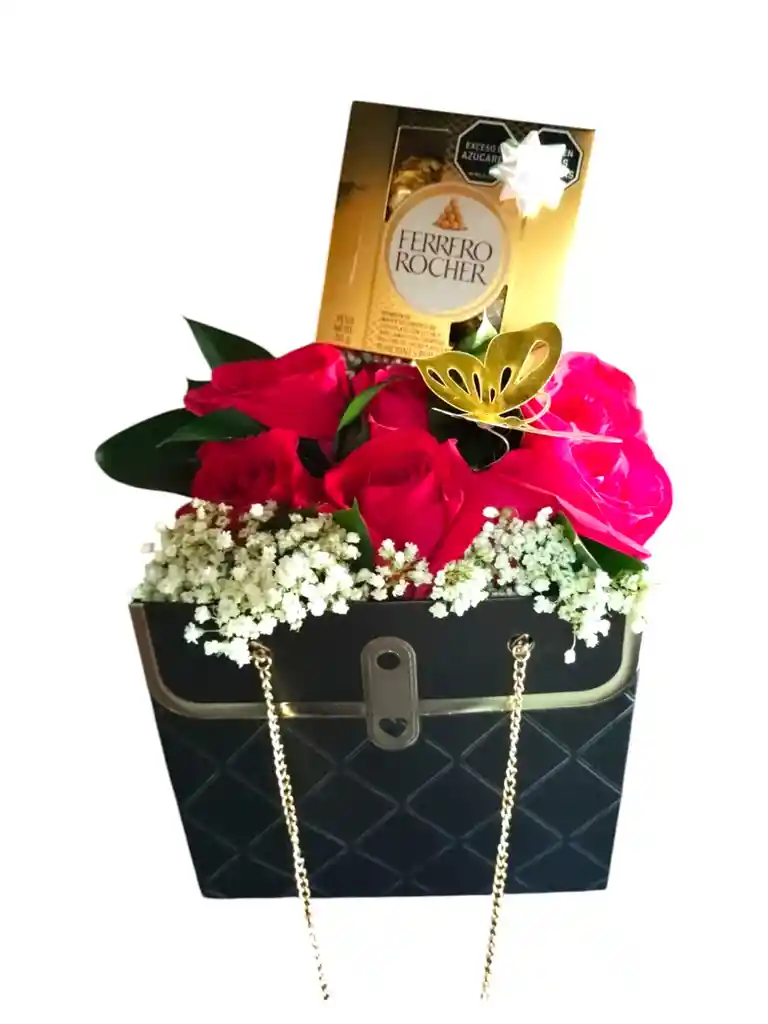 Cartera De 6 Rosas Rojas Una Mariposa Chocolates X 4