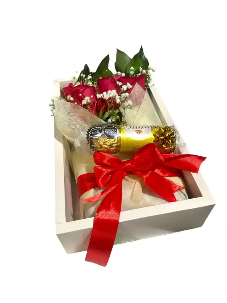 Caja Luces De 6 Rosas Chocolates X 3