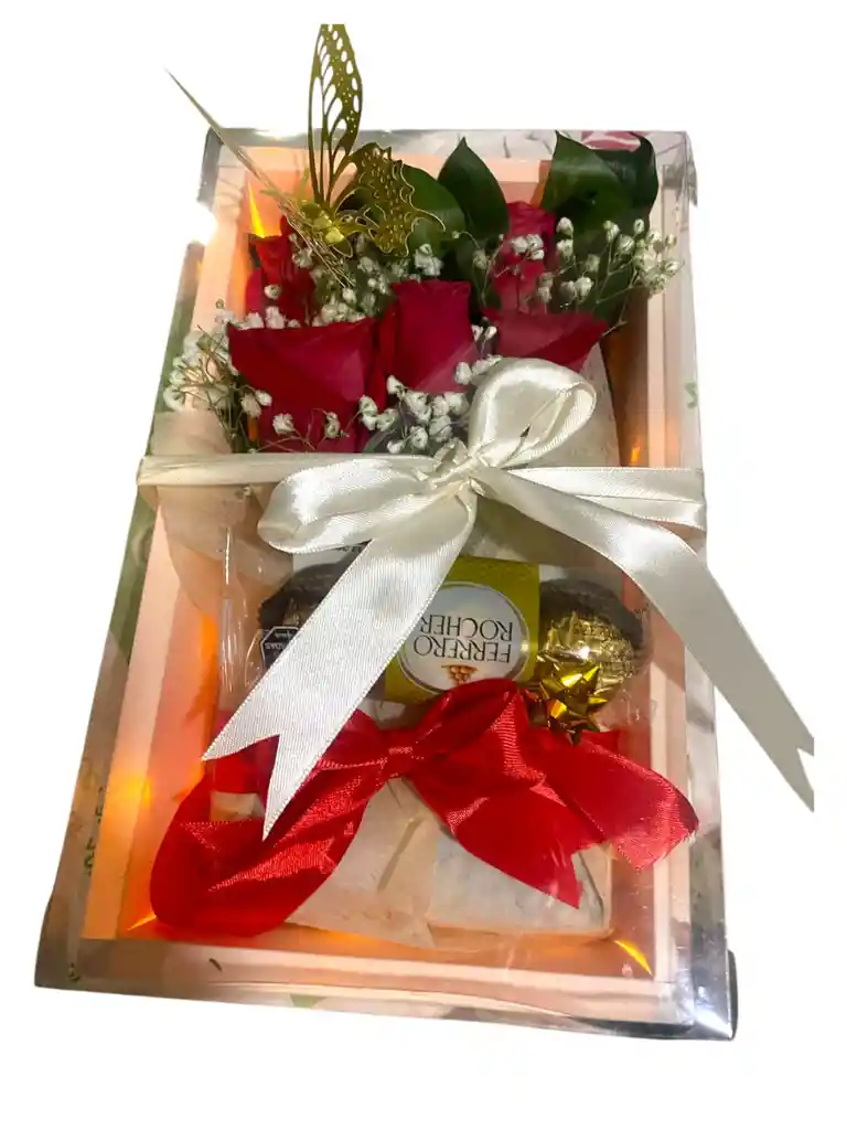 Caja Luces De 6 Rosas Chocolates X 3