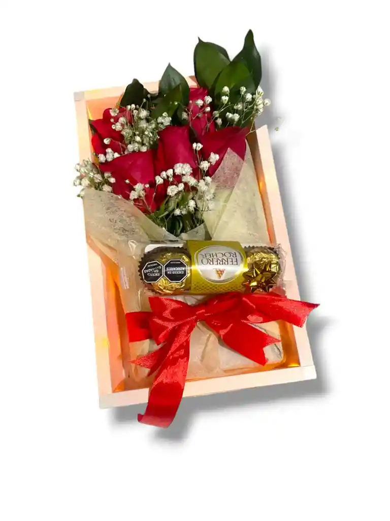 Caja Luces De 6 Rosas Chocolates X 3