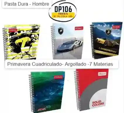 Primavera Cuaderno Cuadriculado 7 Materias Argollado Pasta Dura Hombre