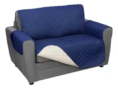 Protector De Sofá 2 Puestos Doble Faz Semi Impermeable Azul