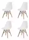 Kit De 4 Sillas De Mesa Charles Eames Eiffel De Madera Con Estructura De Comedor, Color Blanco