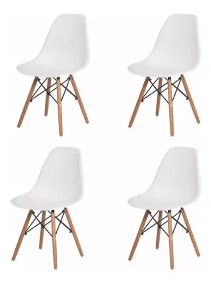 Kit De 4 Sillas De Mesa Charles Eames Eiffel De Madera Con Estructura De Comedor, Color Blanco
