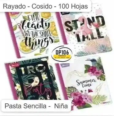 Cuaderno Rayado Cosido 100 Hojas Niña
