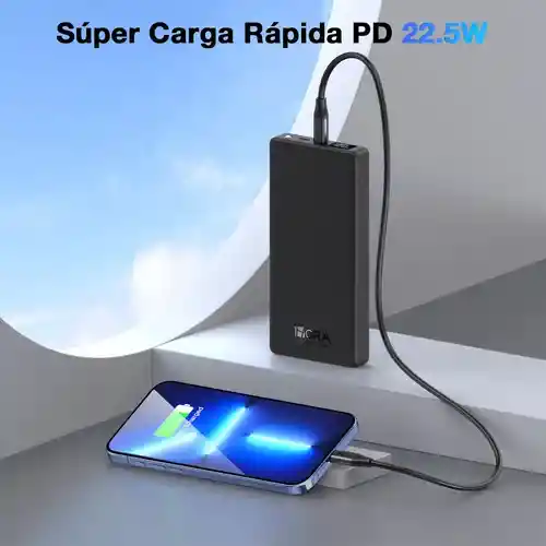 Power Bank 10.000 Carga Rápida 22.5w Indicador Digital 1 Hora Doble Salida Tipo C Gar264