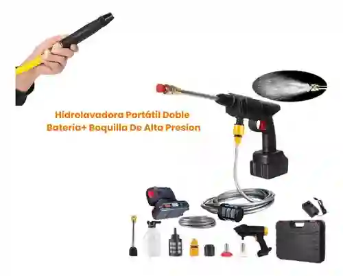 Hidrolavadora Portatil Doble Bateria Mas Accesorios + Boquilla De Alta Presión Lavado Rápido