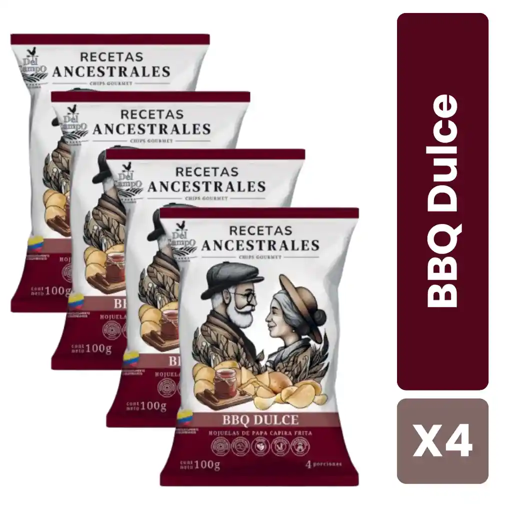 Caja X4 Papas Recetas Ancestrales Sabor bbq Dulce