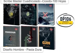 Cuaderno Scribe Master Cuadriculado 100 Hojas Cosido Diseño Hombre Pasta Dura
