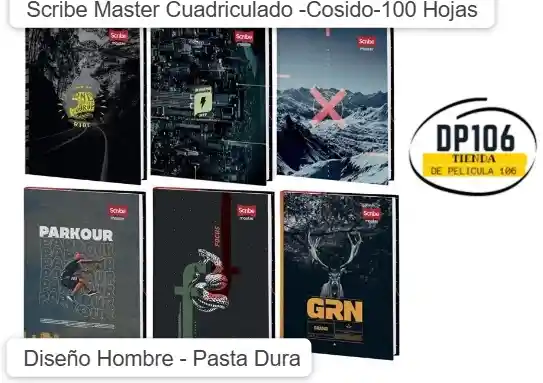 Cuaderno Scribe Master Cuadriculado 100 Hojas Cosido Diseño Hombre Pasta Dura