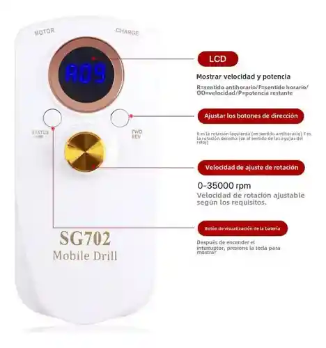 Pulidor De Uñas Drill Profesional Portatil Recargable Varias Velocidades Innovo