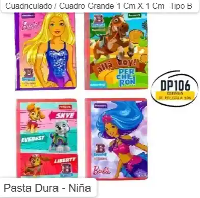 Cuaderno Cuadriculado / Cuadro Grande 1 Cm X 1 Cm Niña Tipo B Pasta Dura