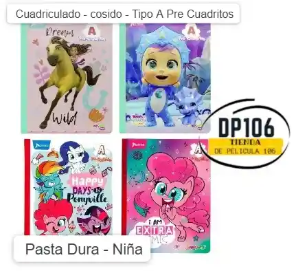Cuaderno Cuadriculado Niña Tipo A Pre Cuadritos Pasta Dura