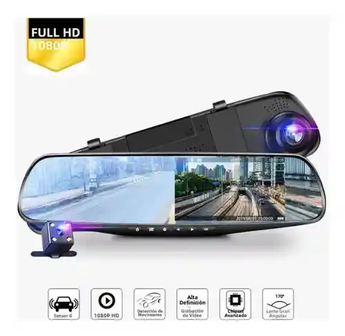 Dvr Espejo Con Camara Seguridad Para Vehículo Con Camara Trasera Full Hd