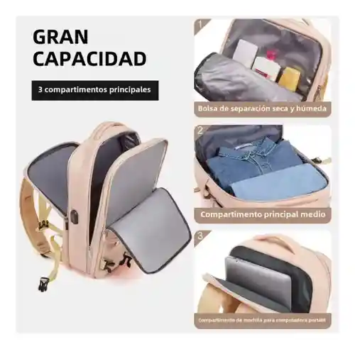 Maleta Morral Para Laptop Puerto Usb Viajero Práctico Amaz Beige Innovo