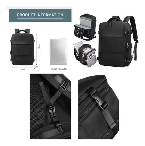 Maleta Morral Para Laptop Puerto Usb Viajero Práctico Semi Impermeable Amaz Black Edition Innovo