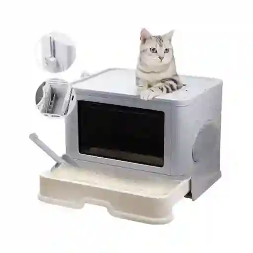 Caja De Arena Arenero Para Gatos Grande Plegable Hogar Con Puerta Fácil Limpieza