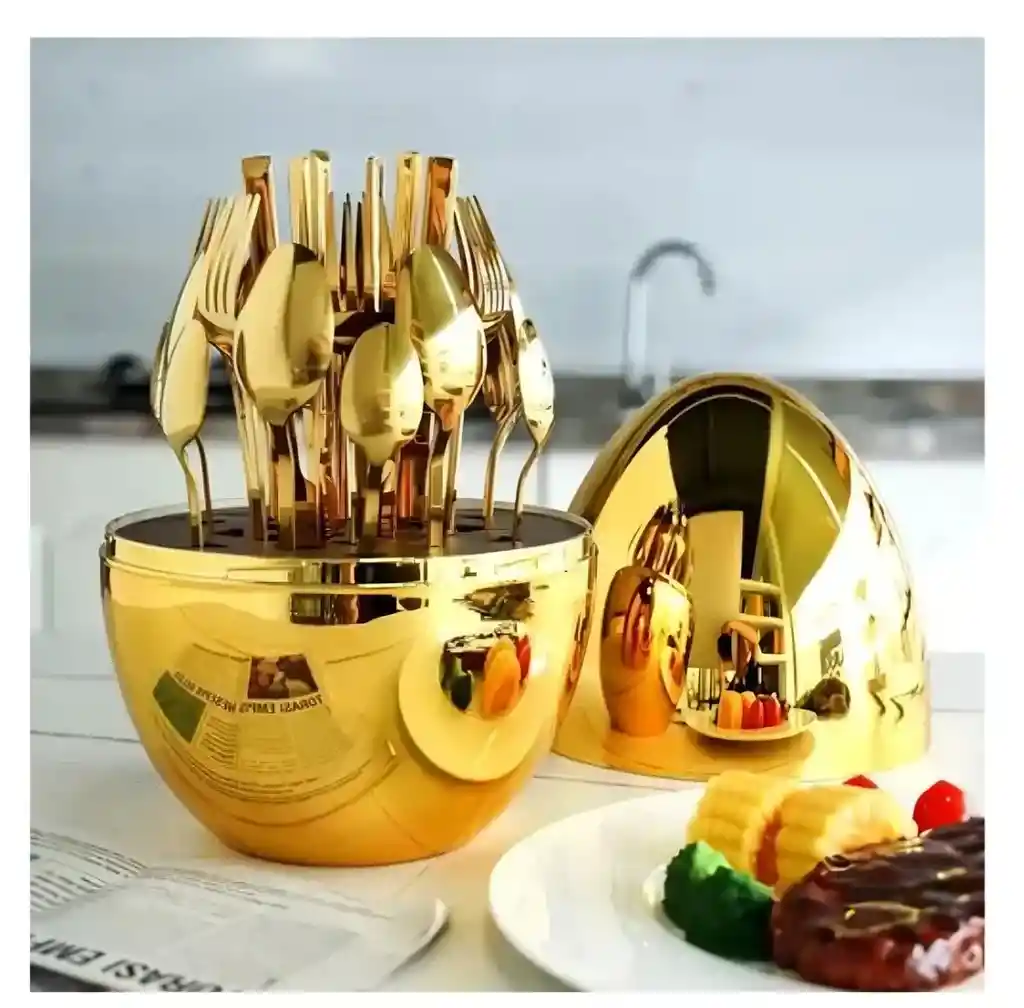 Juego De Cubiertos 24pcs Acero Inoxidable Gold Estuche Huevo Color Dorado