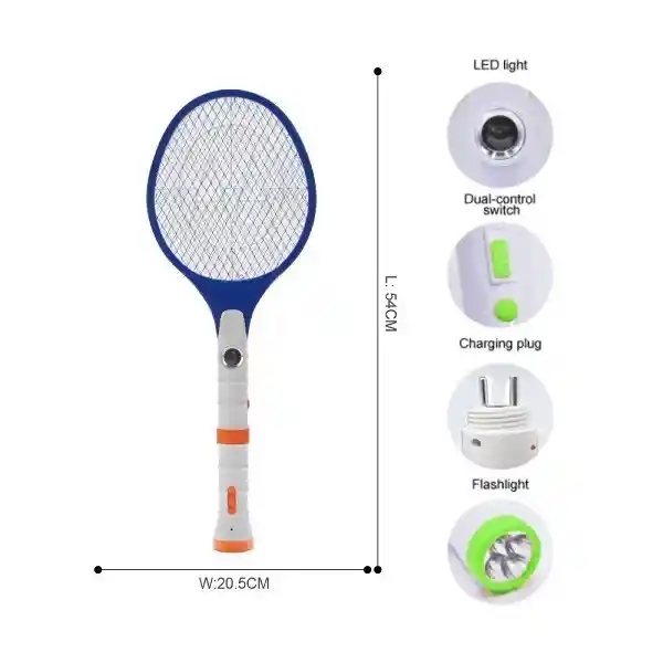 Raqueta Mata Zancudos Eléctrica Recargable Mosquitos Moscas Doble Linterna