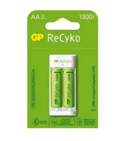 Pila Aa Recargable 1300 Mah Con Cargador X 2 Gp Recyko