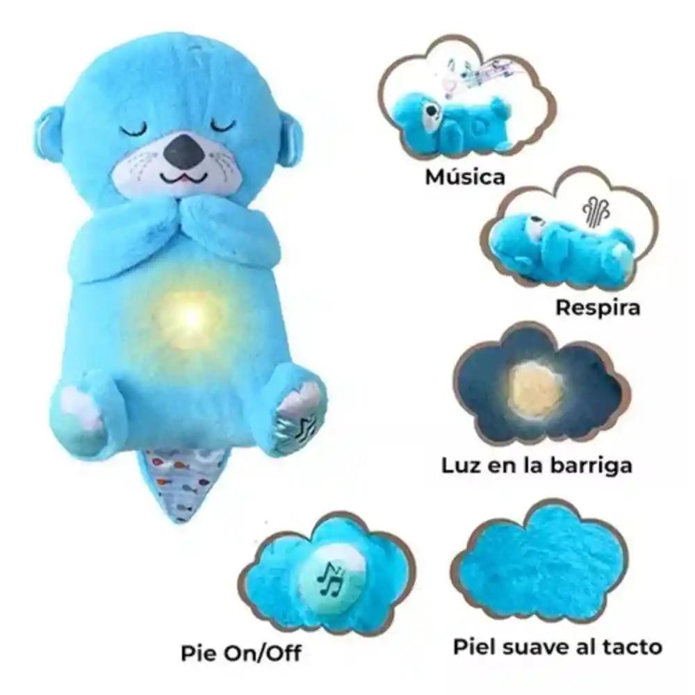 Peluche Nutria Musical Con Movimientos Y Luces Para Bebés Color Azul