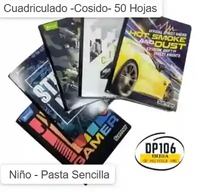 Cuaderno Cuadriculado Cosido Niño 50 Hojas Pasta Sencilla.