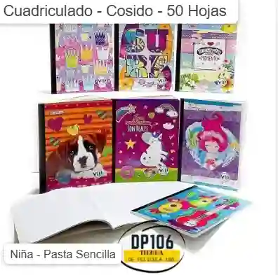 Cuaderno Cuadriculado Niña Cosido 50 Hojas Pasta Sencilla