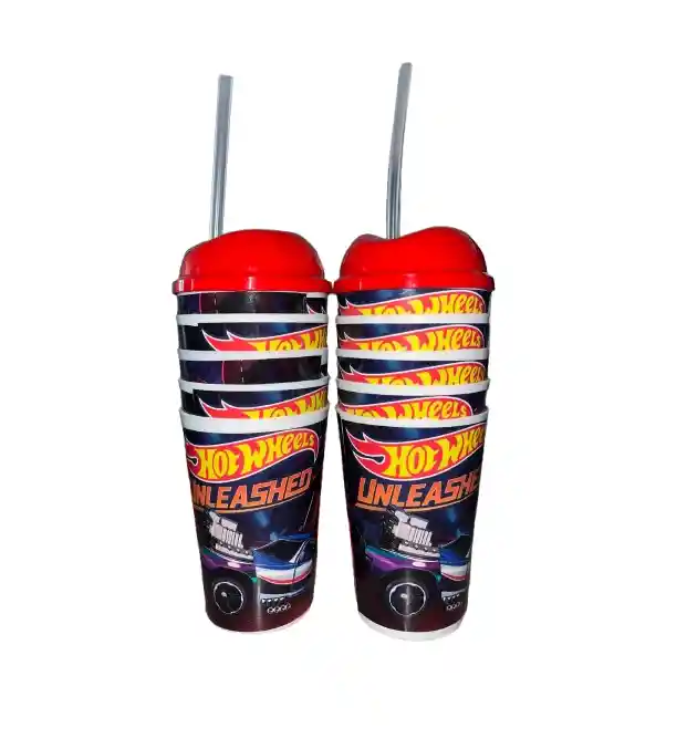 Vaso Pitillo Hot Wheels X10 Sorpresa Piñata Regalo Fiesta