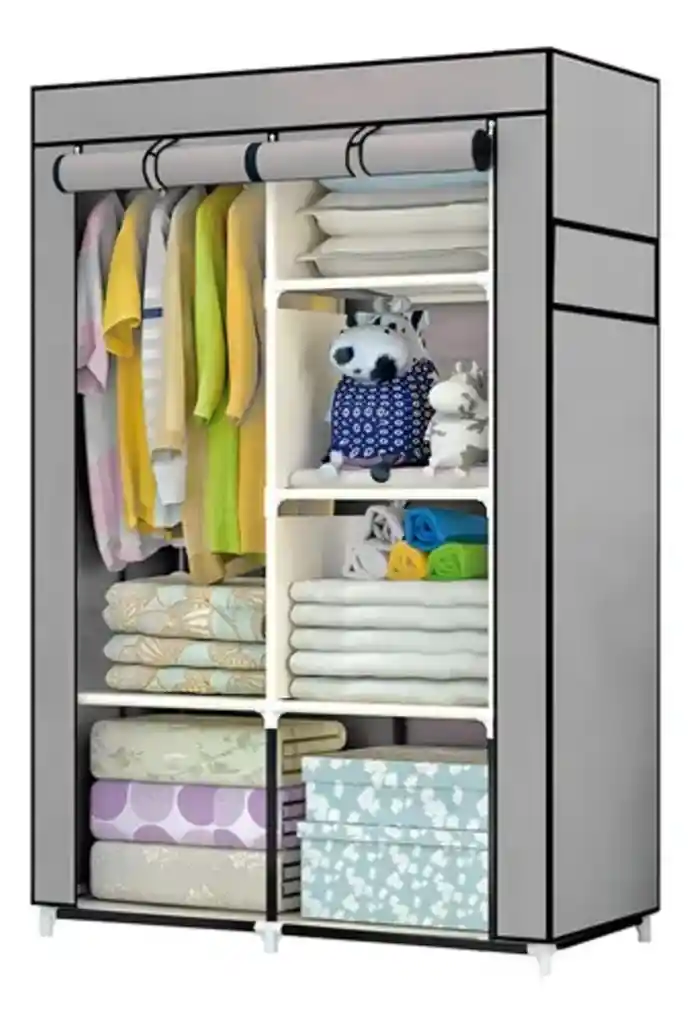Closet Armable Portatil Entrepaños Tela Ecologica Gris