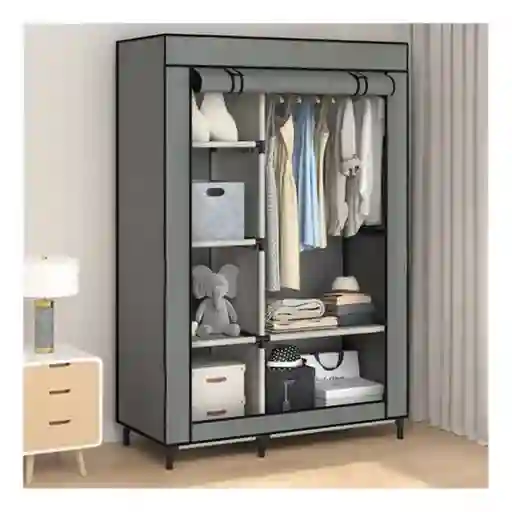 Closet Armable Portatil Entrepaños Tela Ecologica Gris