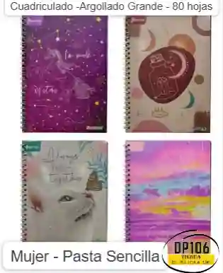 Cuaderno Cuadriculado Argollado Grande Mujer Pasta Sencilla