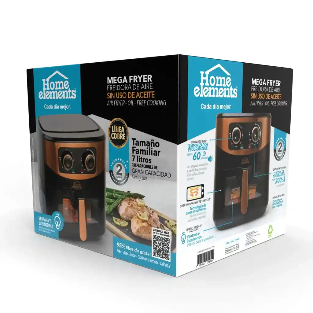 Home Elements Freidora De Aire 7 Litros-mega Fryer