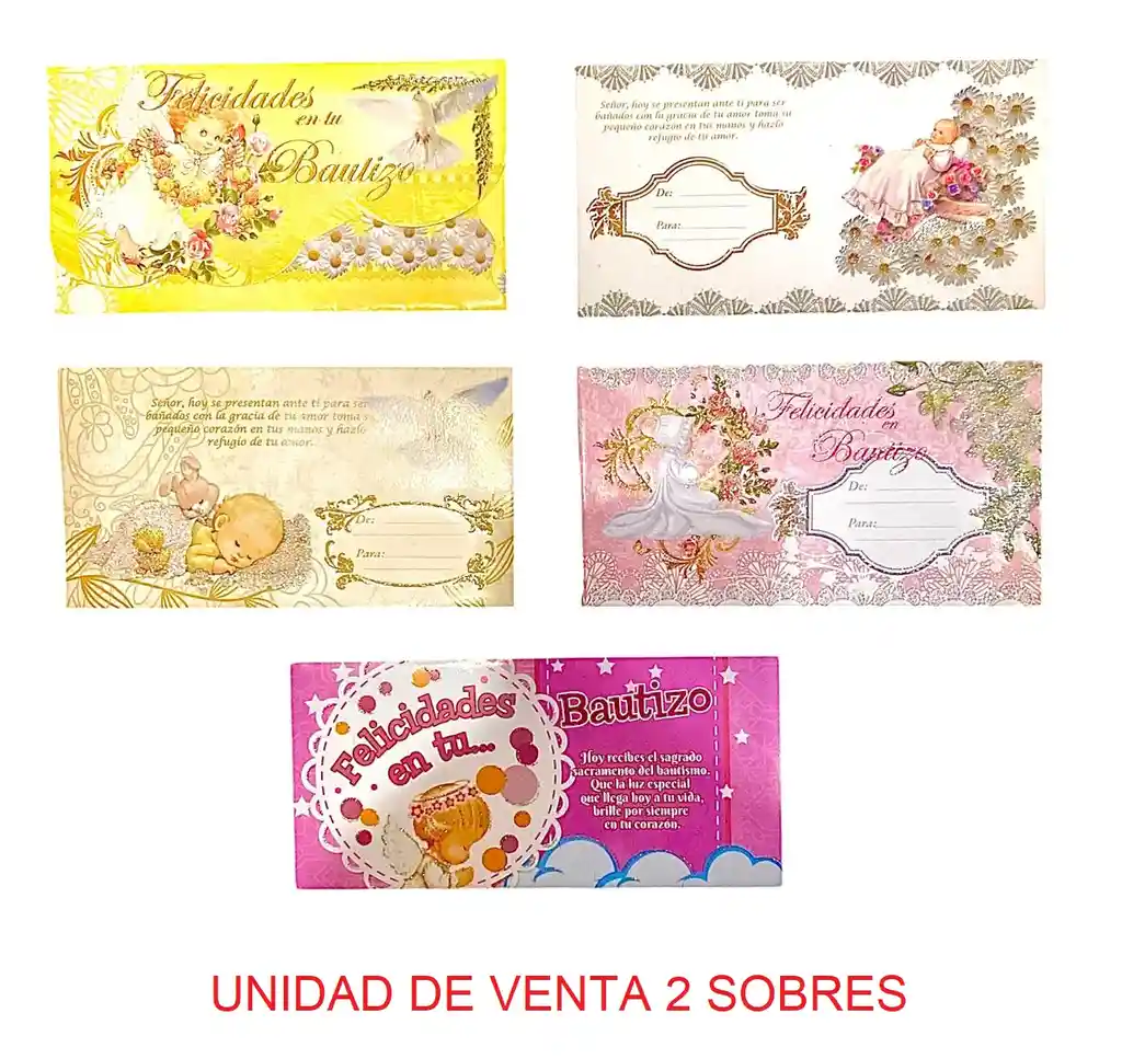 Lluvia De Sobres Bautizo Niña Diseños Surtidos X 2 Unidades