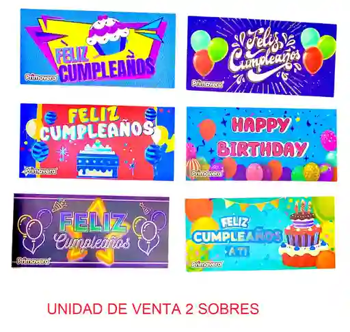 Lluvia De Sobres Feliz Cumpleaños Diseños Surtidos X 2 Unidades