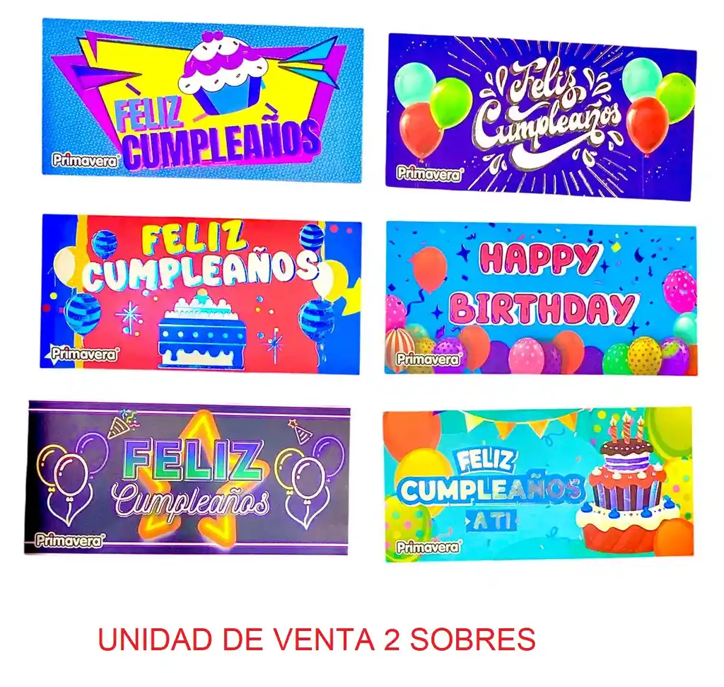 Lluvia De Sobres Feliz Cumpleaños Diseños Surtidos X 2 Unidades