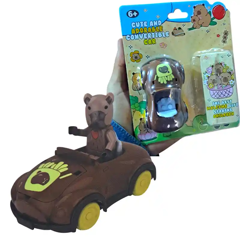 Set Carro Muñeco Capibara Niños Convertible Impulso 9cm
