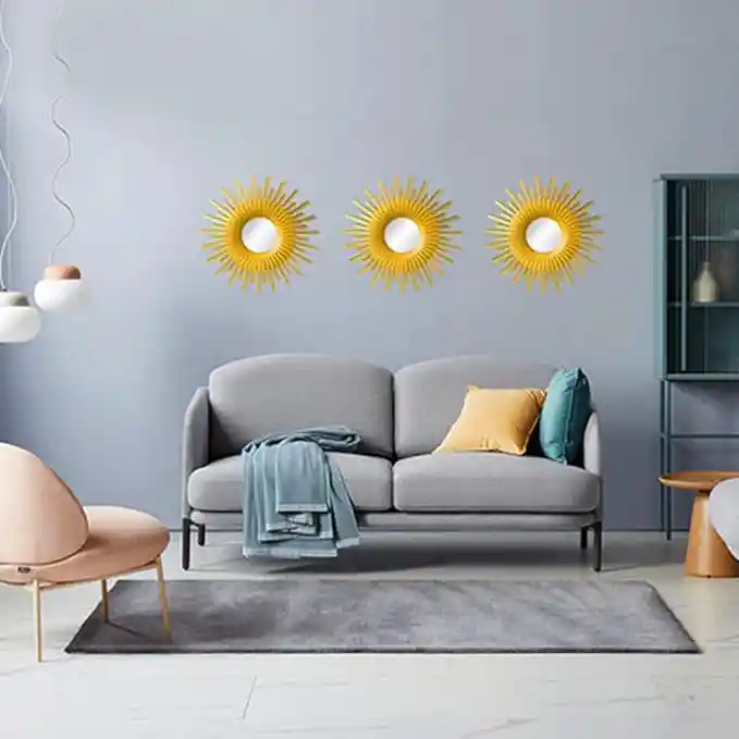 Set Espejo X3 Dorados Decoracion Pared