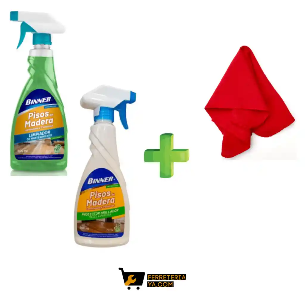 Limpiador De Mantenimiento Pisos De Madera 500ml Binner + Protector Brillador Pisos De Madera 500ml Binner + Bayetilla