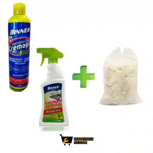 Cremagic Binner Super Poderosa 300ml + Estopa + Quitagrasa Cocinas Perfectas 500ml Binner