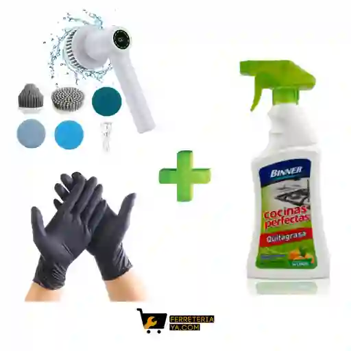 Quitagrasa Cocinas Perfectas 500ml Binner + Cepillo De Cocina Electronico + Guantes De Latex