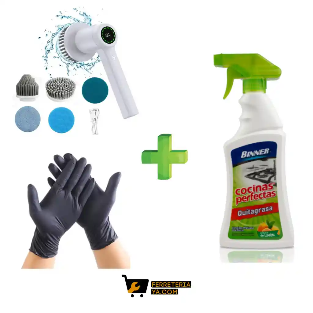 Quitagrasa Cocinas Perfectas 500ml Binner + Cepillo De Cocina Electronico + Guantes De Latex