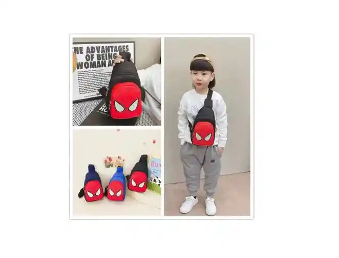 Maleta Morral Negro Bolso Riñonera Spiderman Para Niños Niñas
