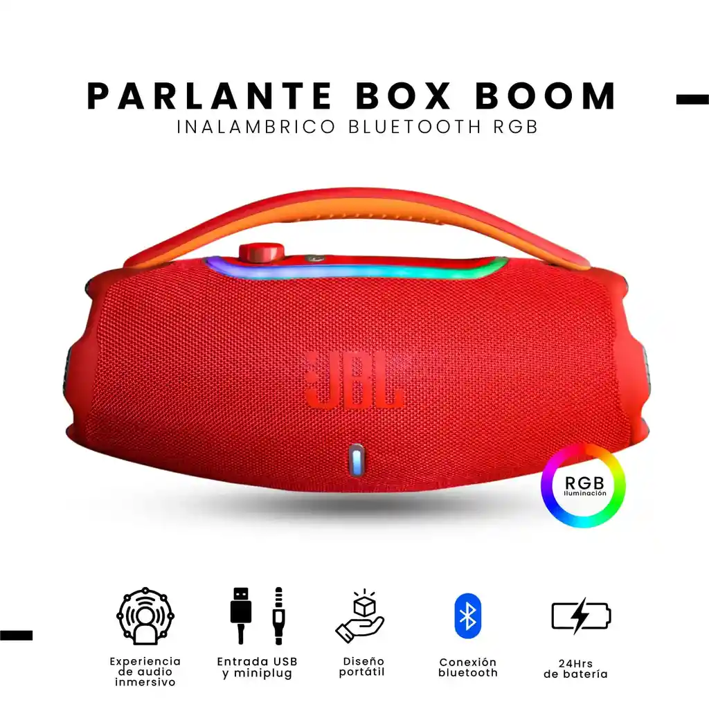 Parlante Grande Potente Jbl Boom Box 3 60w Bluetooth Rojo Mega Bass Imitación