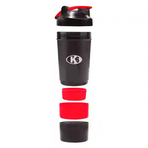 Vaso Shaker Mezclador Proteina K6 Pro Sport 4 En 1/ Negro - Rojo