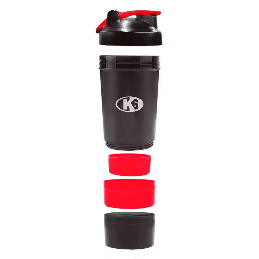 Vaso Shaker Mezclador Proteina K6 Pro Sport 4 En 1/ Negro - Rojo