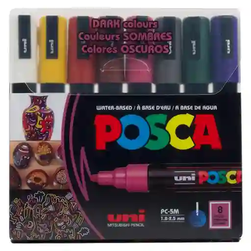 Marcador Posca Colores Oscuros 5m 1.8 - 2.5 Mm X 8 Unidades