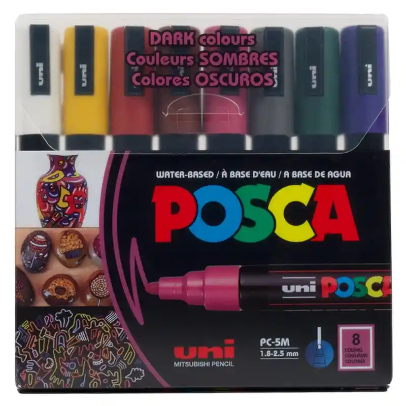 Marcador Posca Colores Oscuros 5m 1.8 - 2.5 Mm X 8 Unidades